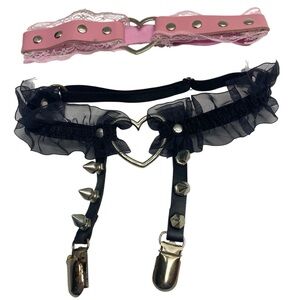 * garter set pink black grunge distressed alternative style